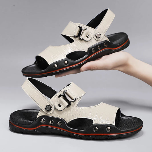 Simple Mens Sandals Casual Leather Solid Color Summer Outdoor Shoe Comfy Casual Open Toe Sandals Soft Beach Flat Designer Sandal