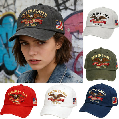 United States 250th Anniversary Cap Adjustable Washed Cotton Baseball Cap Vintage Tribute Eagle Printed Patriotic Trucker Hat