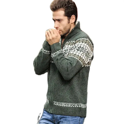 Men's Fair Isle Knitted Cardigan Full-Zip Nordic Pattern Thick Knitwear Multi-Color High-Neck Sweater Jacket for Winter