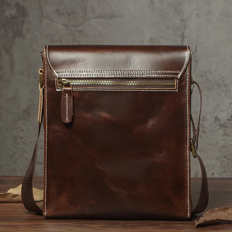 NUKA Men's Genuine Leather Shoulder Bag Retro Flap Crossbody Bags Casual Trend Satchel High Quality Luxury Cowhide Messenger Bag