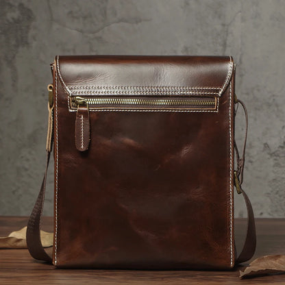 NUKA Men's Genuine Leather Shoulder Bag Retro Flap Crossbody Bags Casual Trend Satchel High Quality Luxury Cowhide Messenger Bag