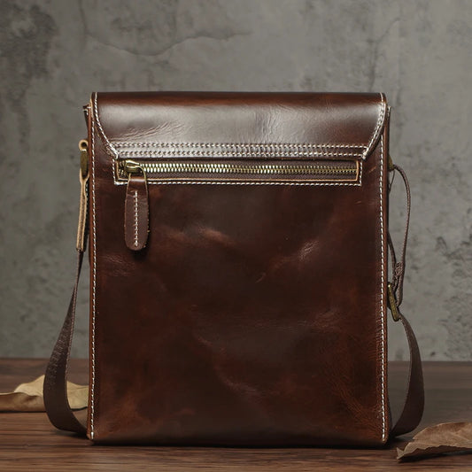 NUKA Men's Genuine Leather Shoulder Bag Retro Flap Crossbody Bags Casual Trend Satchel High Quality Luxury Cowhide Messenger Bag