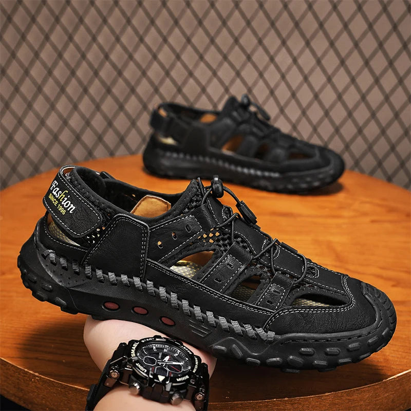 Anti-collision Toe Mens Soft Sole Summer Flats Sandals New Slippers Breathable Beach Shoes Outdoor Casual Shoe Large Size 38-48