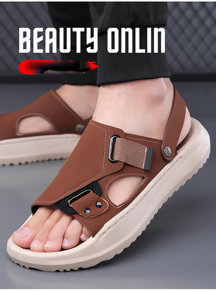 Men's Summer Outdoor Driving Sandals Comfortable Breathable Anti-slip Thick Bottom Two-Way Beach Slippers-WC20253