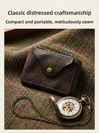 New Slim Short Men's Wallet Vintage Genuine Leather Card Holder Zipper Male Coin Purses High Quality Snap Men Money Clips