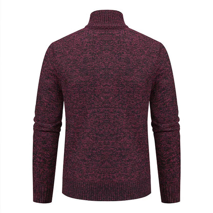 Mens Sweaters Jacket Full Zip Fleeced Sweater Cardigan Plaid Stand Collar Sweaters Coat Autumn Winter Homme Clothes