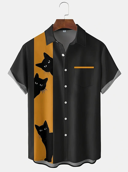 2026 Summer New Style Men's Shirt - Street Casual Fashion Comfortable Soft Breathable Lightweight 3D Cat Pattern Print