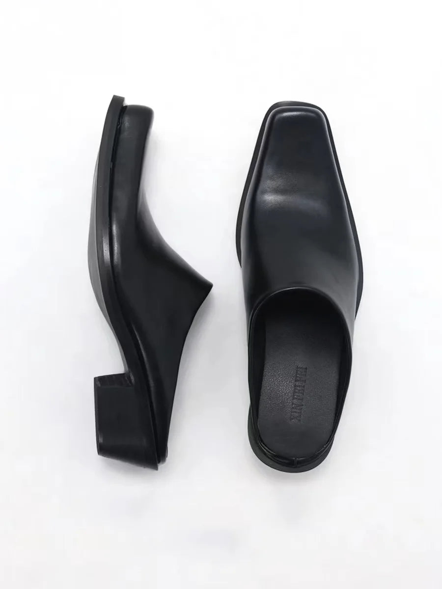 Casual business formal leather slippers for men and women summer new mules fashionable simple breathable and comfortable sandals