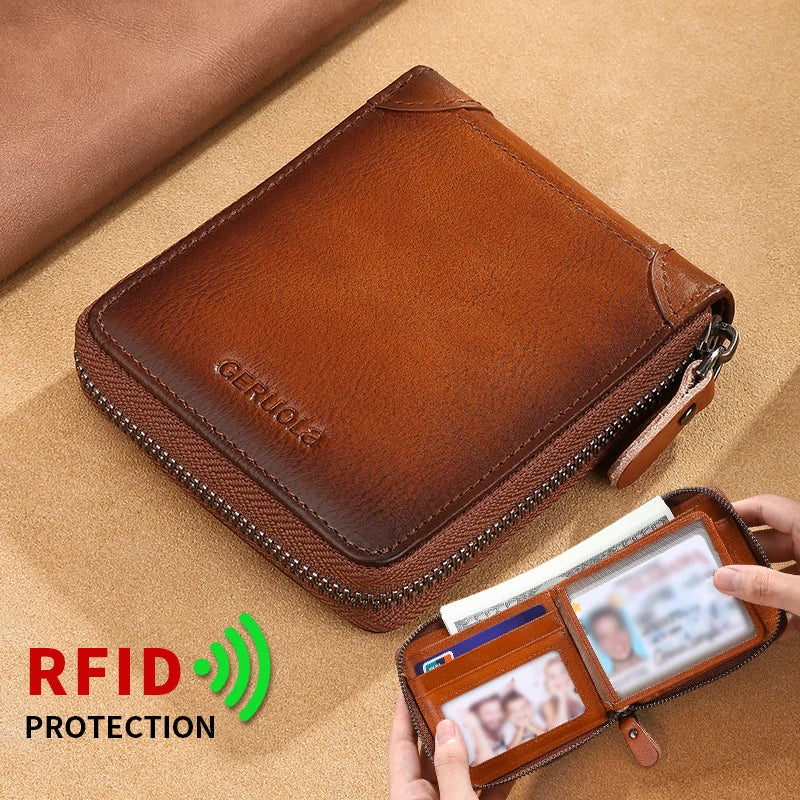 Wallet for men genuine leather zipper wallet, change card bag, all-in-one wallet, trendy short clip for men