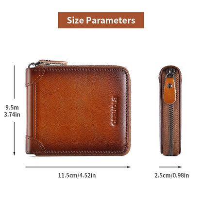 Wallet for men genuine leather zipper wallet, change card bag, all-in-one wallet, trendy short clip for men