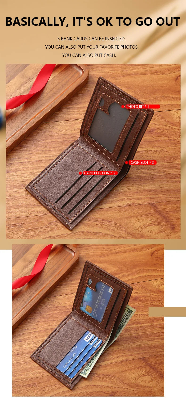 New Men's Short Frosted Leather Wallet Multi-Slot Coin Pocket Photo Holder Small Men's Wallet