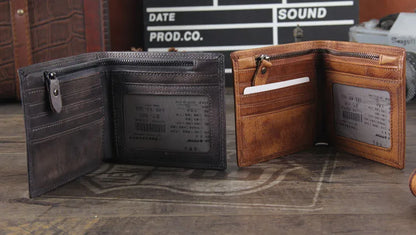 Fashion Vintage Genuine leather Wallet Men short Bifold Money Clips Leather male wallet Purse Coin Bag money Holder WC-007