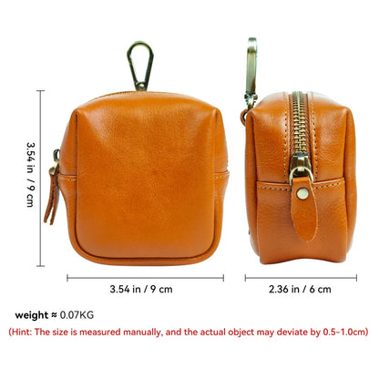Men's Coin Purse, Genuine Leather Mini Coin Wallet Zipper Pocket with Back Belt Loop Lanyard, Lightweight Keychain Pouch for Men