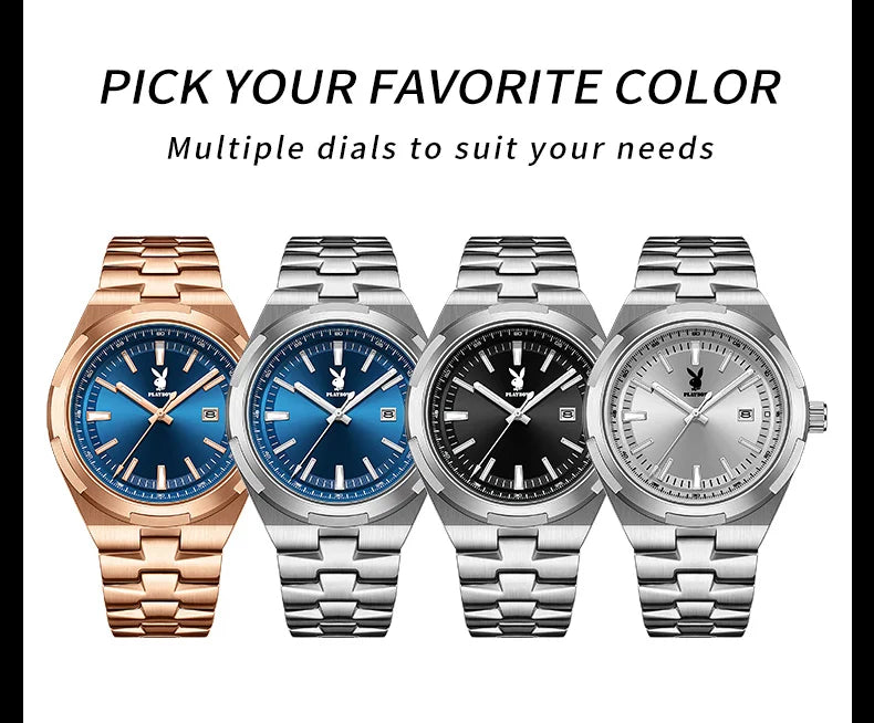 PLAYBOY 3112 Brand original authentic stainless steel strap luminous function calendar display men's quartz watch