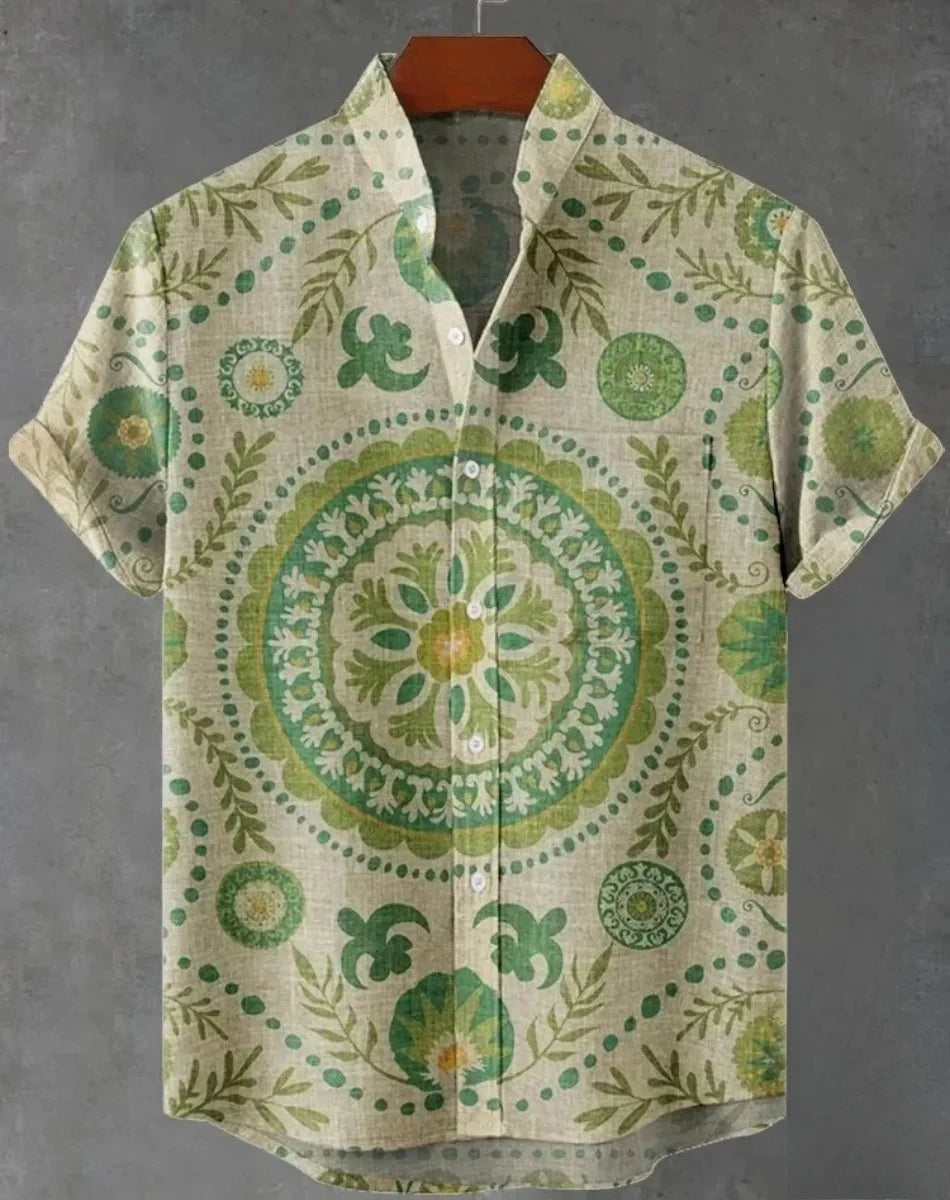 Men's striped Hawaiian shirt, casual short-sleeved top, loose and fashionable, vintage summer shirt