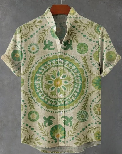 Men's striped Hawaiian shirt, casual short-sleeved top, loose and fashionable, vintage summer shirt