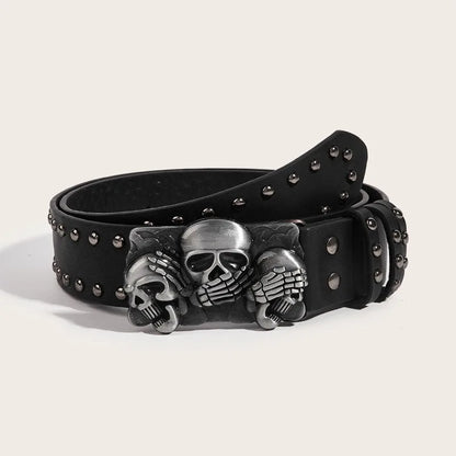 New Belts For Women Snap-Fastener Casual Belt Punk Goth Rivet Black Jeans Unisex Men Belt Paw Skull Buckle Waistband Man