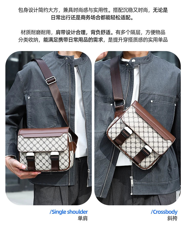 2026 New Design Shoulder Bag Men Crossbody Bag Fashion Business PU Leather Chest Bag Male Mobile Phone Bag Purses Handbags