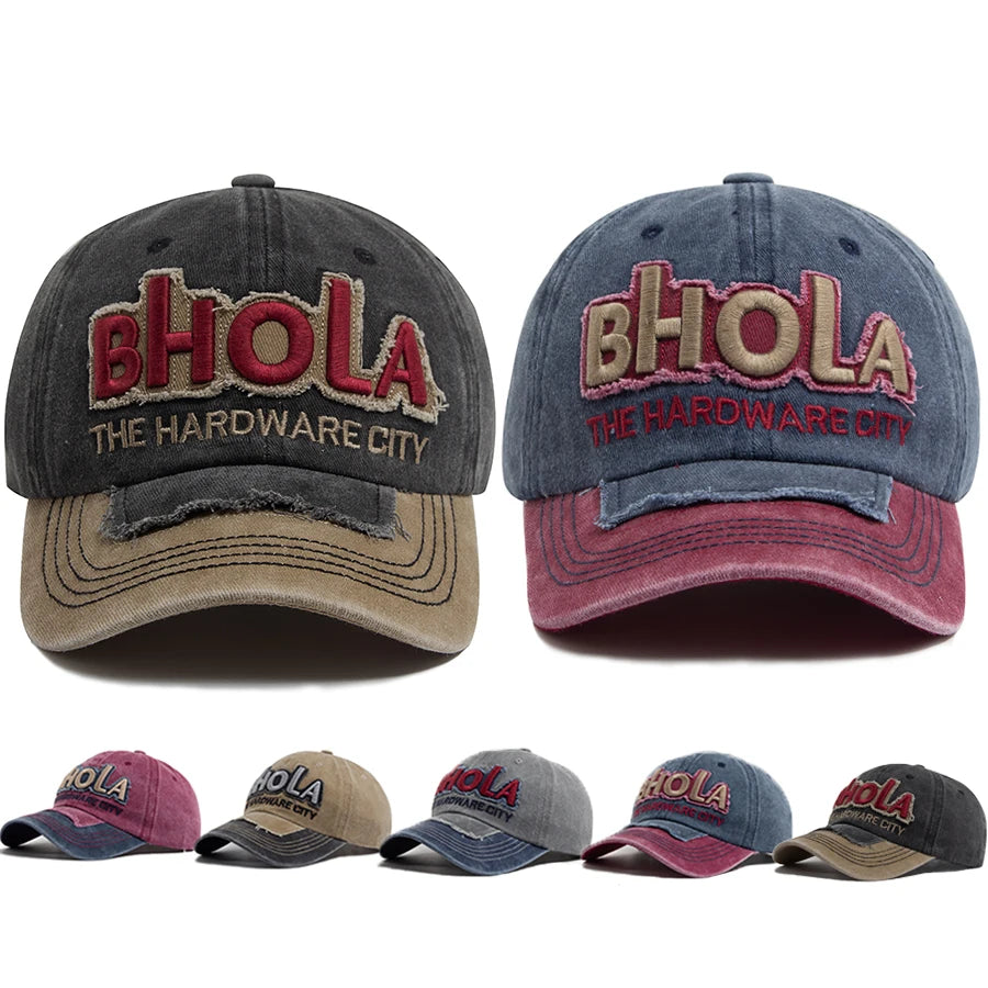 Men Women Baseball Caps BHOLA Fashion Letter Embroidery Hip Hop Cap Summer Washed Cotton Vintage Casual Sun Visor Hat Adjustable