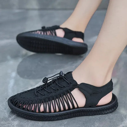 Summer Men Sandals Women Slippers Weaving Design Beach Sandals Breathable Casual Flat Sandals Outdoor Couples Sandals Size 48