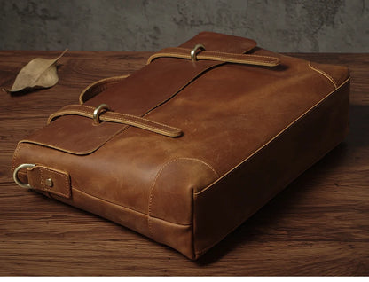 NUKA Men's Leather Handbag Vintage Business Briefcase Crazy Horse Cowhide Messenger Bag Deluxe Shoulder Bag For 15.6 Inch Laptop