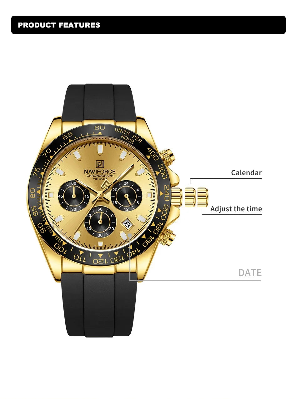 NAVIFORCE 2026 New Luxury Fashion Men‘s Business Casual Wrist Watch Waterproof Chronograph Silicone Strap Wristwatch Gifts Clock