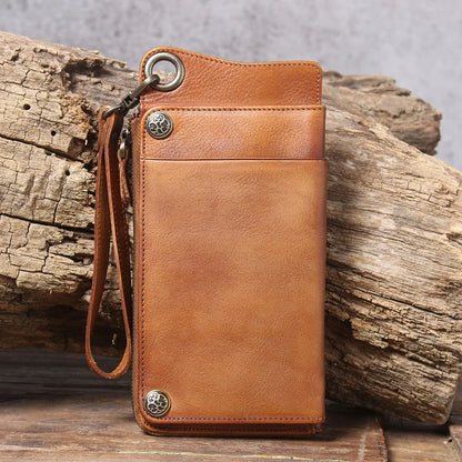 S.WORKER Full Grain Leather Long Wallet Men's Clutch Bag Genuine Leather Classic Purse Card Holder For Men