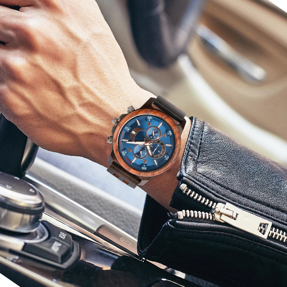 Man's Watches Wooden Watch Strap Hand Watch Quartz Wrist Watch for Men Chronograph  Luxury Brand montre homme Gift Drop Shipping