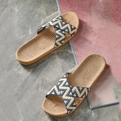 Men Slippers Lightweight Indoor Linen Slippers Antislip Home Shoes Summer Flat Sandals Casual Slippers Bedroom Slippers