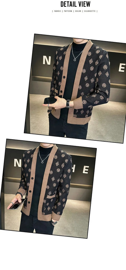 Brand Autumn Jacquard Knitted Cardigan Jackets Men Casual Business Sweater Coats Fashion Button Cardigans Men Clothing M-4XL