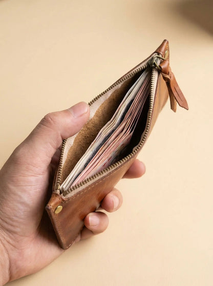 High Quality Genuine Leather Retro Men Wallet Handmade Handbag Phone Pocket Simple Card Bag Big Capacity Soft Male Purses