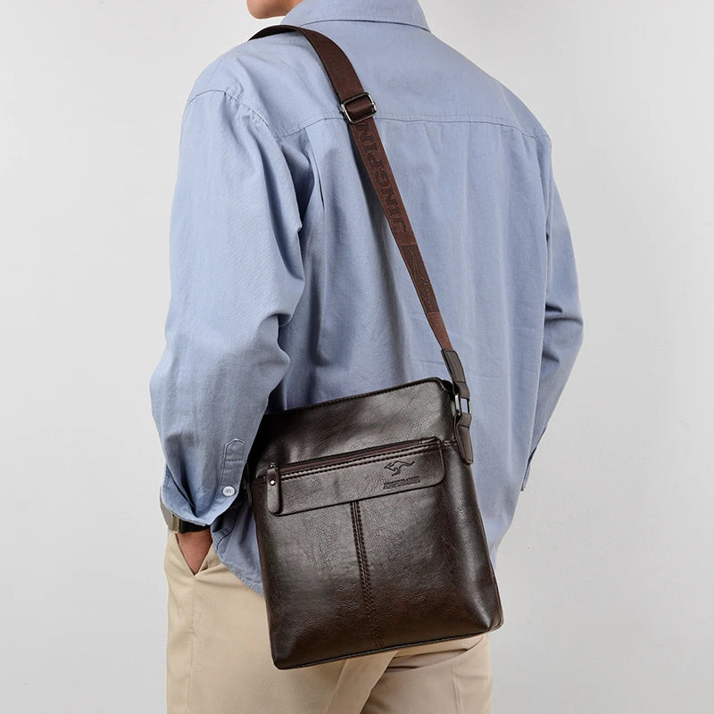 Men's Business Casual Backpack, Single-Shoulder Crossbody Pu Leather Briefcase, Multi-Compartment Large Capacity