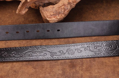 High Quality Court Style Embossed Western Cowboy Steel Buckle Belt Genuine Leather Designer Men Belt Punk Jeans Belts For Men