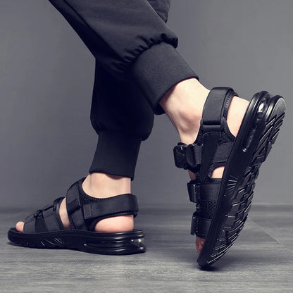 2023 New Design Men Rome Sandals Leather Fashion Sandals Black Men Summer Shoes Comfortable Cushion Soft Gladiator Sandals