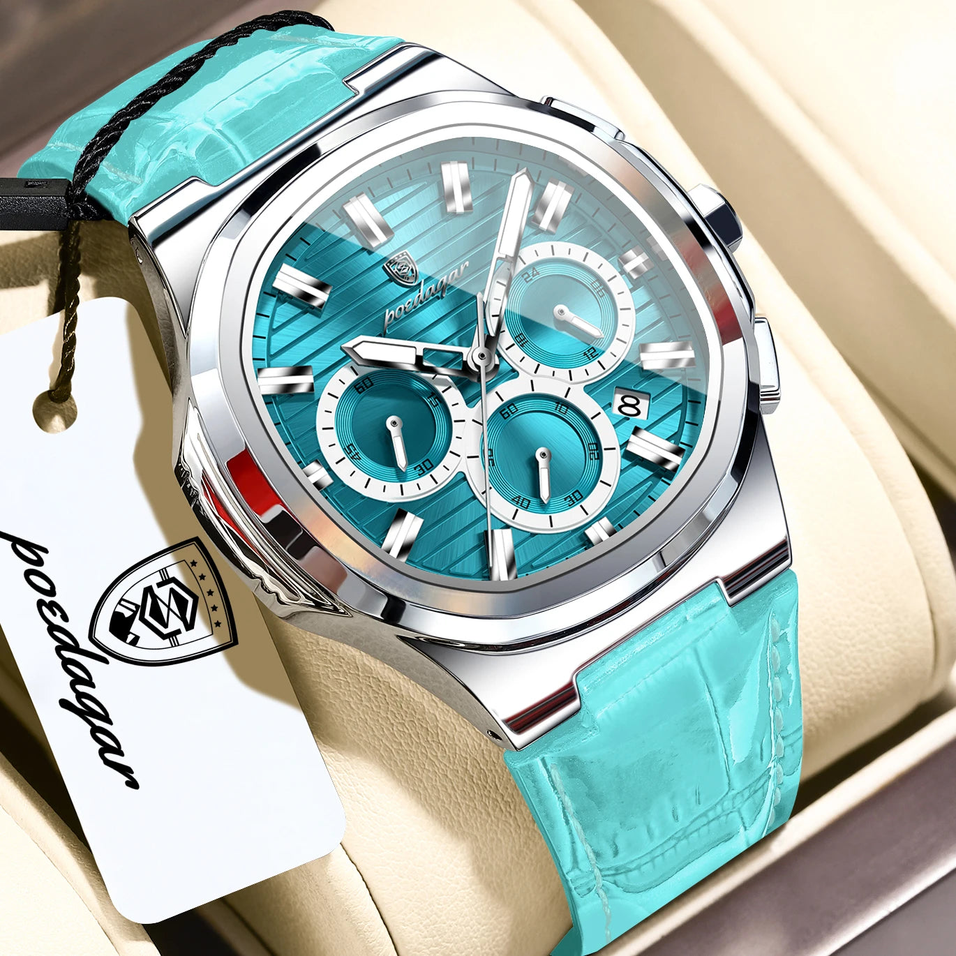 POEDAGAR Top Business Man Wristwatch Date Chronograph Waterproof Luminous Luxury Men Watch Leather Quartz Men's Watches Male+Box
