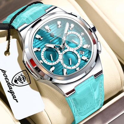 POEDAGAR Top Business Man Wristwatch Date Chronograph Waterproof Luminous Luxury Men Watch Leather Quartz Men's Watches Male+Box