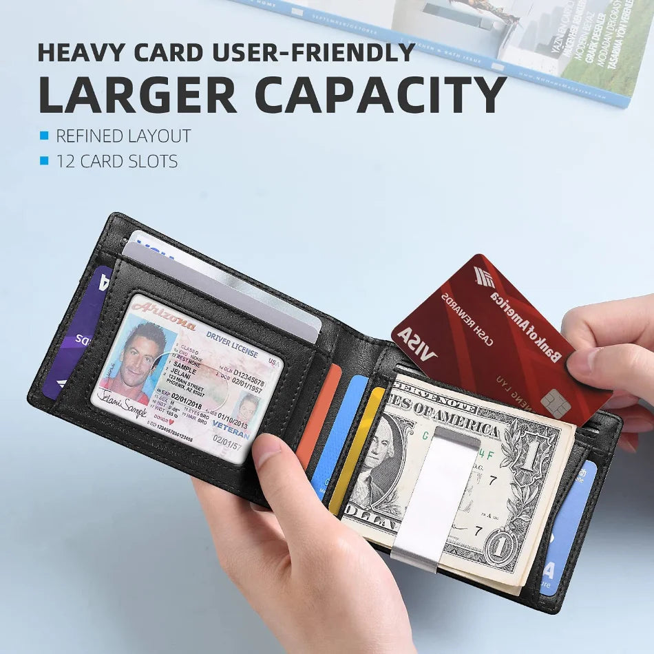 Personality Short Rfid Leather Men Wallets Carbon Fiber Slim Card Holder Wallet Black Minimalist Wallet for Men Father Day Gifts