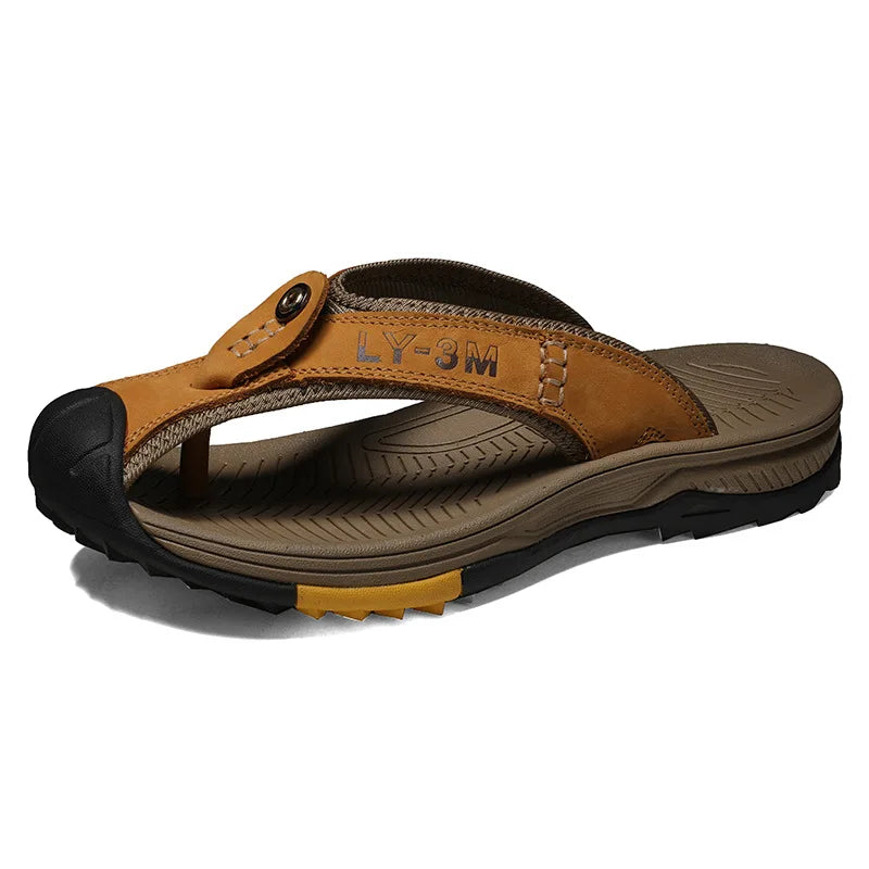 Genuine Cow Leather Shoes Men Sandals Flip Flops Men's Casual Shoes Classic Massage Men Beach Slippers Anti-slip Summer 2025 New