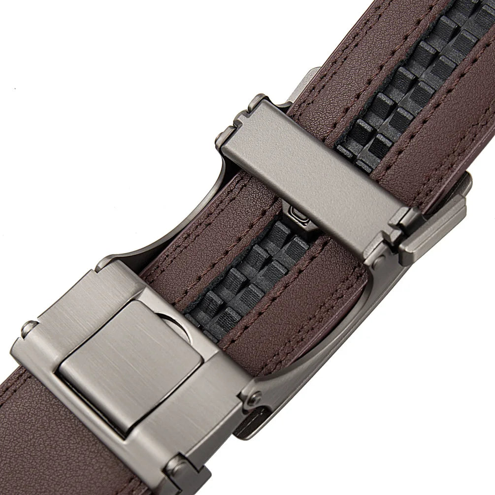Men's Genuine Leather Belt Adjustable Automatic Buckle Belt Black/Brown Ratchet Belt High-Quality Business Casual Belt for Men