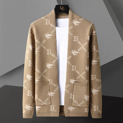 Men's Knitted Sweater Jacket Light Blue Coat Casual Fresh Stylish Youth Versatile Cardigan Sweater
