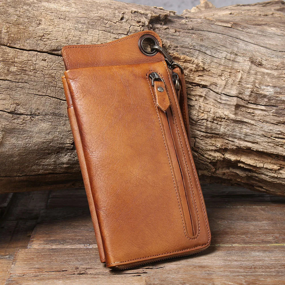 S.WORKER Full Grain Leather Long Wallet Men's Clutch Bag Genuine Leather Classic Purse Card Holder For Men