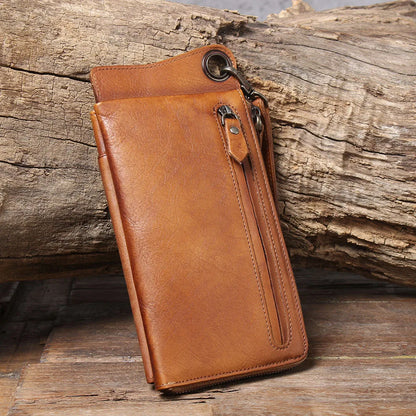 S.WORKER Full Grain Leather Long Wallet Men's Clutch Bag Genuine Leather Classic Purse Card Holder For Men