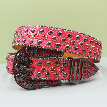 Punk Skull Leopard Rhinestones Belt Diamond Bling Men Western Cowgirl Cowboy Luxury Strap Studded Belts