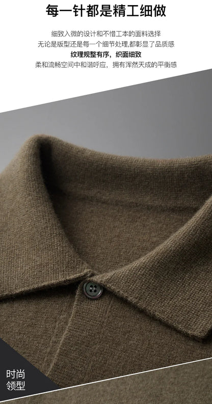 Autumn And Winter 100% Cashmere Cardigan Men's POLO Collar Coat Knitted Baseball Uniform Jacket Bottoming Wool Sweater