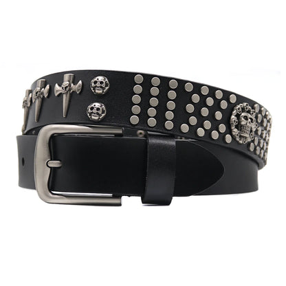 Men Belt Punk Rivet Jeans Belts For WOMEN  NEW Metal Rivet Cowboy Belt Genuine Leather Cowskin