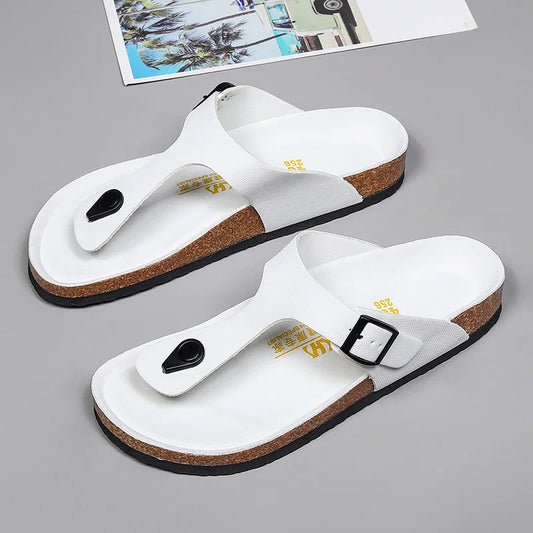 Brand Men Casual Flip Flops Slippers Men Outdoor Flats Slipprs Luxury Men Leather Summer Beach Vacation Casual Slippers Shoes