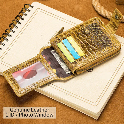Cowhide Men's Wallet with Crocodile Pattern Genuine Leather Large Capacity Card Slot Zero Wallet