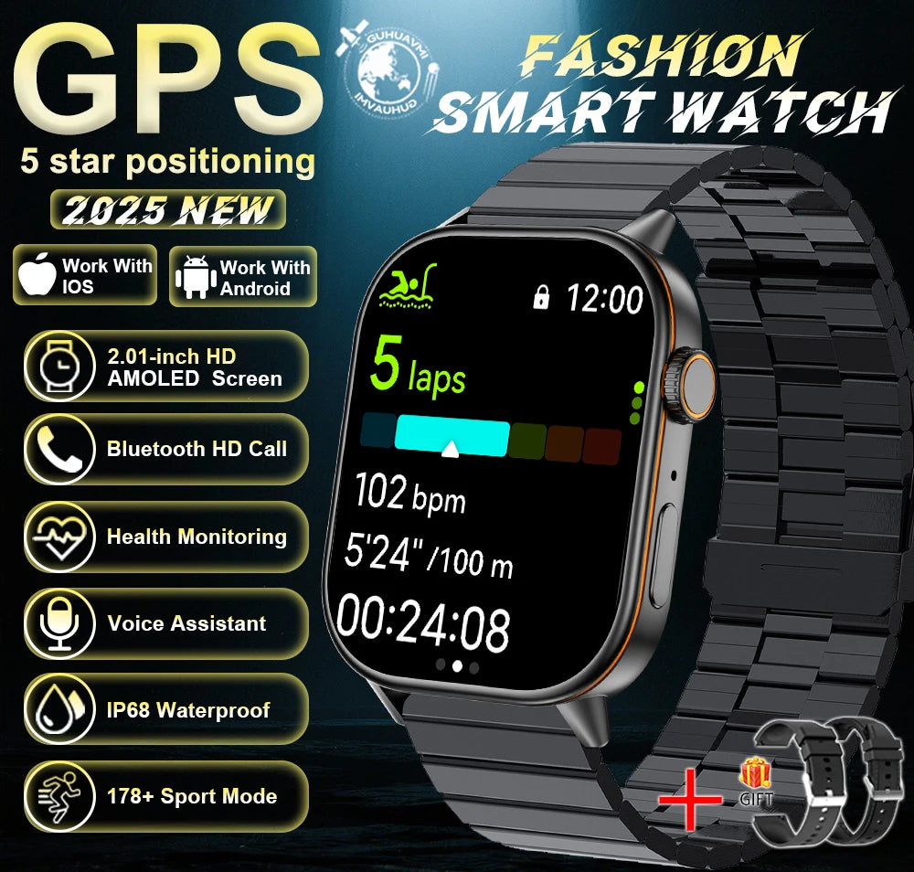 New For Android iOS Outdoor GPS SmartWatch Men 2.01" HD AMOLED Compass 420mAh 178+Sport Mode Waterproof Bracelet Smartwatch 2026