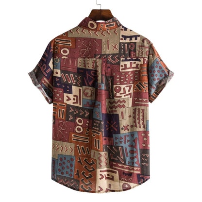 2026 Summer Shirt Men's Retro American Design Printed Pattern Personalized Loose Shirt