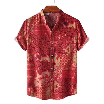 2026 Summer Shirt Men's Retro American Design Printed Pattern Personalized Loose Shirt